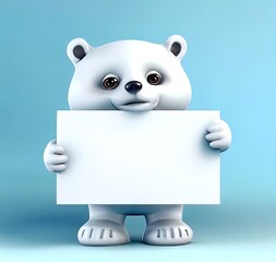 Fototapeta premium Bear white holding a blank paper template 3d illustration cute. Generative AI