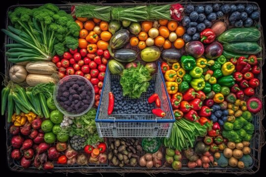 colorful still life painting featuring an array of fresh fruits and vegetables Generative AI