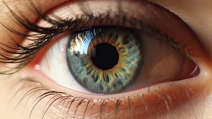 Photo of a striking blue and yellow eye in extreme close-up, cinematic scene