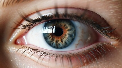 Photo of a striking blue and yellow eye in extreme close-up, cinematic scene