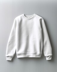 Blank mockup white sweatshirt hanging on a hanger against a plain background with copy space