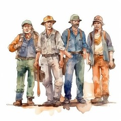 A watercolor-style group of workmen. (Generative AI)
