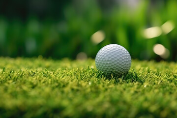 Obraz premium A golf ball sitting on top of a lush green field