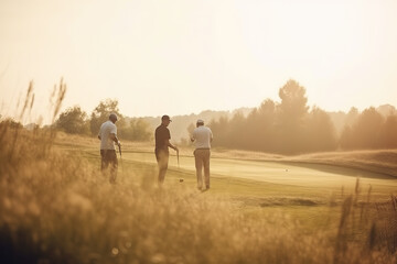 A group of people on a golf course green field