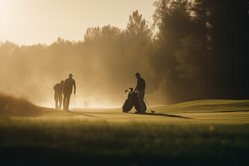 A group of people on a golf course