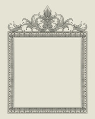 Vintage Baroque floral frame border Victorian flower ornament scroll retro pattern. Engraving vector illustration