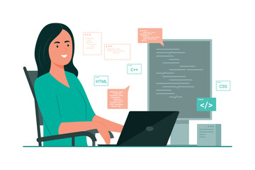 Fototapeta na wymiar Programmer Woman Process Coding for Software Development Concept Illustration