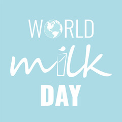 vector wold milk day outline style icon or label isolated on blue background. Milk day greeting poster design template. Milk day logo with milk glass