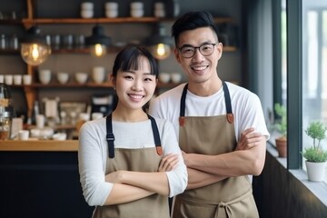 Couple of small business owners, generative ai happy proud entrepreneur partners