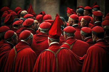 Meeting of Catholic priests, bishops and cardinals in Rome. Ai generated.