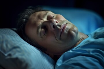 Mature man sleeping alone in his bed. Ai generated.