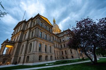 Michigan State Capitol Building & Surrounding Lansing Area Just Before Dusk