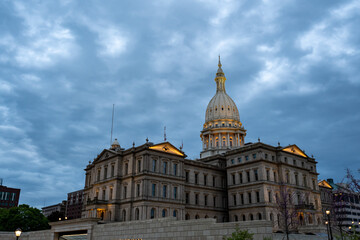 Michigan State Capitol Building & Surrounding Lansing Area Just Before Dusk
