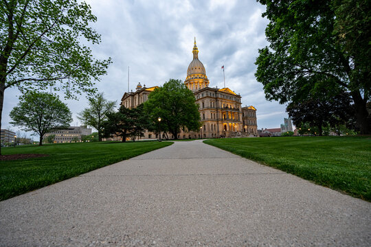Michigan State Capitol Building & Surrounding Lansing Area Just Before Dusk