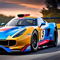 Racing sport car on circuit, supercar race. - obrazy, fototapety, plakaty