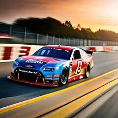 Racing sport car in circuit, supercar race champion, fast drive speed road, automotive motorsport championship.