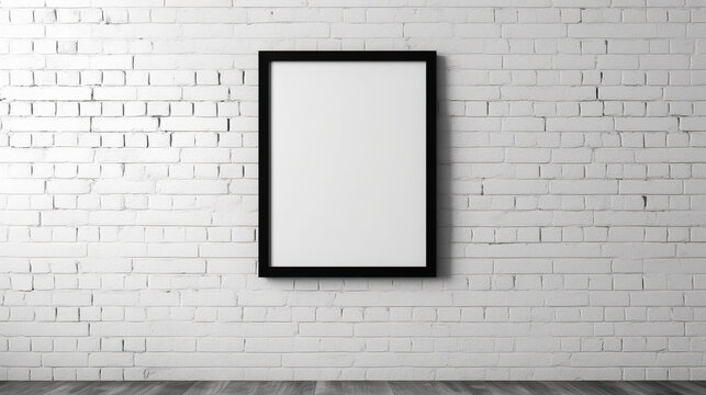A picture frame hanging on a brick wall. Generative AI.