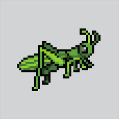 Obraz premium pixel art grasshopper. Grasshopper insect pixelated design for logo, web, mobile app, badges and patches. Video game sprite. 8-bit. Isolated vector illustration.
