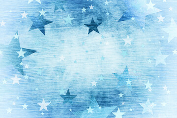 Stars on distressed fourth of July old vintage light blue background, old paint on barn wood grunge texture, faded patriotic background for July 4th, veteran's day, memorial day, and USA holidays