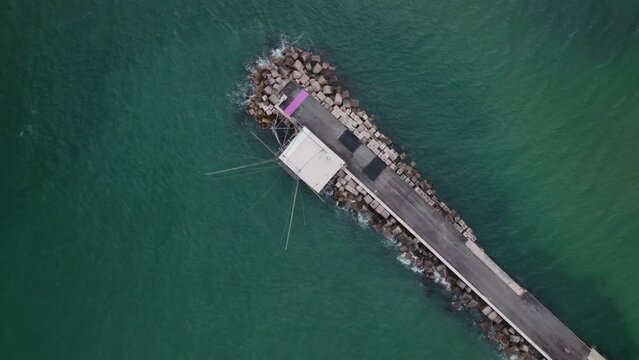 Impressive fishing platforms on stilts on the trabocchi coast Abruzzo 4k drone