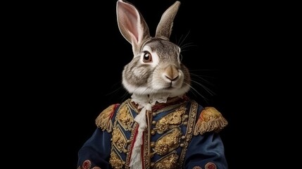 Illustration of a rabbit wearing a luxurious golden outfit. Generative ai