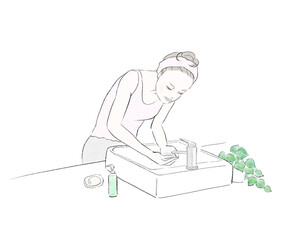 顔を洗う女性のイラスト