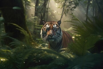 Fototapeta na wymiar Bengal tiger in forest, Generative AI