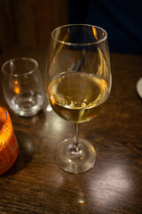 wo glasses of Chilean Chardonnay Viognier white wine served in cosy Dutch restaurant