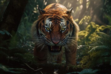 Panthera tigris in forest, Generative AI