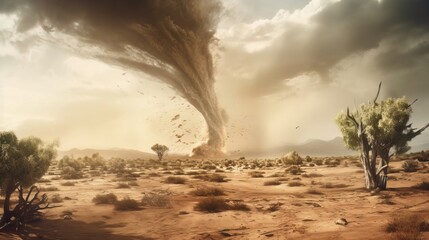 Tornado in the desert illustrating the power of nature. Generative ai