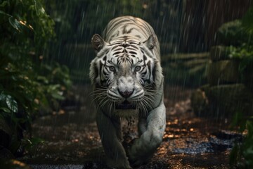 Fototapeta na wymiar White tiger in forest, Generative AI