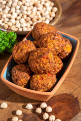 Cooking of healthy vegetarian food, tasty chick pea falafels