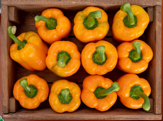 Fresh ripe yellow sweet bell paprika close up