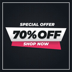 70%off discount banner for promotion and offers.
black background special offer


