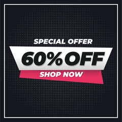60%off discount banner for promotion and offers.
black background special offer


