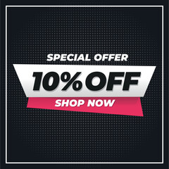 10%off discount banner for promotion and offers.
black background special offer


