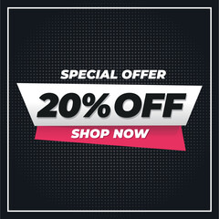 20%off discount banner for promotion and offers.
black background special offer


