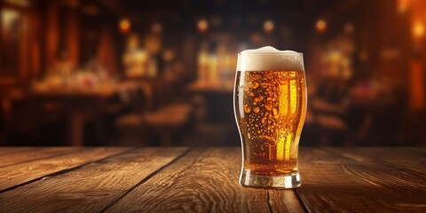 Refreshing Beer on Dark Wood Table, Generative AI