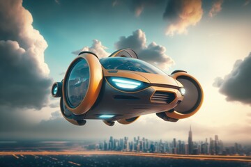Futuristic model of a flying car. AI generated, human enhanced. - obrazy, fototapety, plakaty