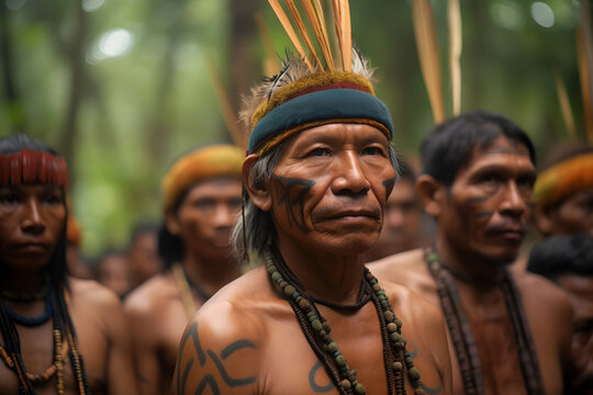 Indians from the Brazilian Amazon of the Dessana ethnic group. Neural network AI generated