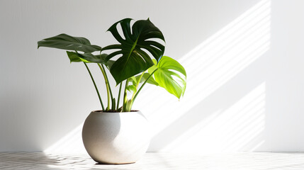 A potted monstera plant sitting on top of a table. Generative AI.