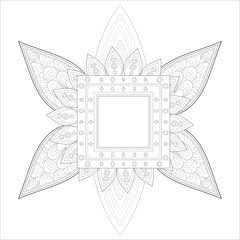 Coloring Book for adults. Hand drawn flowers in zentangle style for t-shirt design or tattoo and coloring book