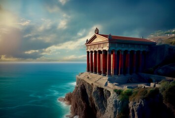 a bank on the edge of a cliff illustration created using generative AI