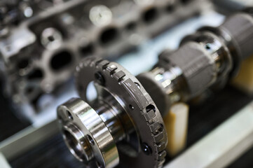 Fototapeta na wymiar Internal combustion engine crankshafts in factory shop