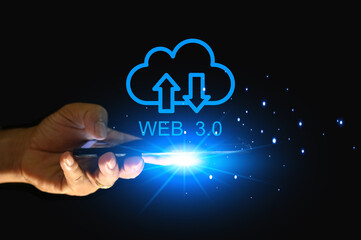 WEB 3.0 concept image with businessman touch smartphone