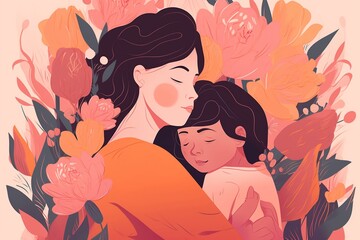Obraz na płótnie Canvas Heartwarming Mother's Day Illustration Design Created with Generative AI