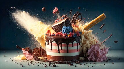 Cake party exploding, Generative AI - obrazy, fototapety, plakaty