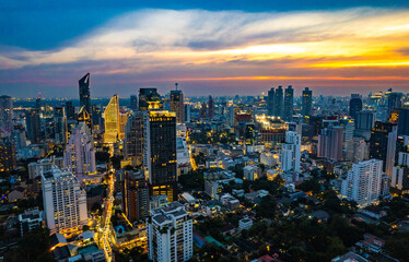 Naklejka premium Aerial view of Sukhumvit area, Watthana, Bangkok, Thailand