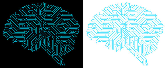 brain circuit blue artifical intellegence concept transparent background - obrazy, fototapety, plakaty