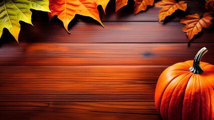 Autumn Bliss: A Cozy Seasonal Arrangement of Leaves, Pumpkins, and Cinnamon on a Rustic Wood Background